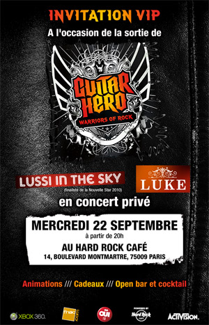 Flyer concert privé Lussi in the Sky + Luke au Hard Rock Café Paris - 22 septembre 2010