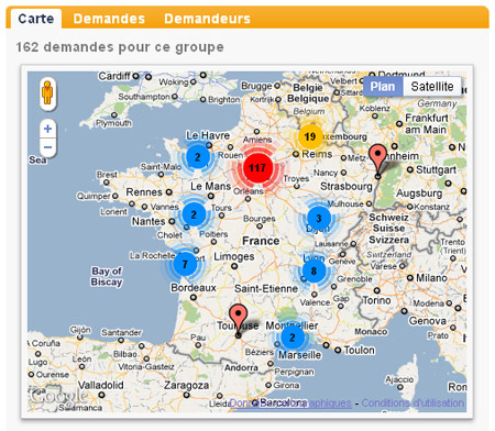 Carte des demandes en concert de Toybloïd en France