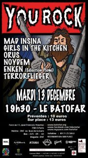 Affiche soirée rock YOU ROCK au Batofar 13/12/2011